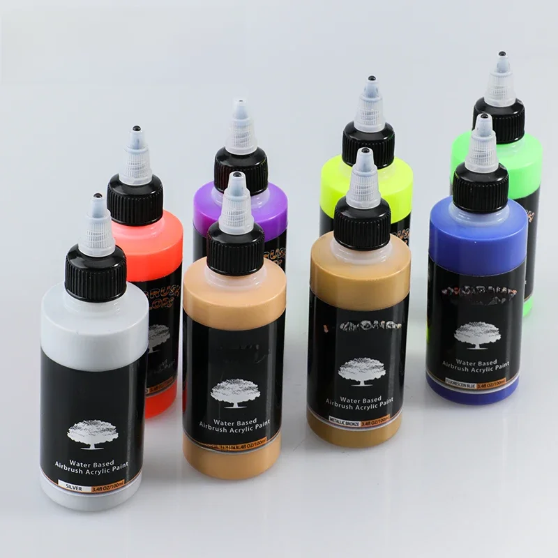 SAGUD Airbrush-Acrylfarbe, 8 Farben, 100 ml, Malfarbe für Künstler, DIY, Nagelkunst, Modell, Schuhe, Holz, Stoff, fertig zum Airbrush