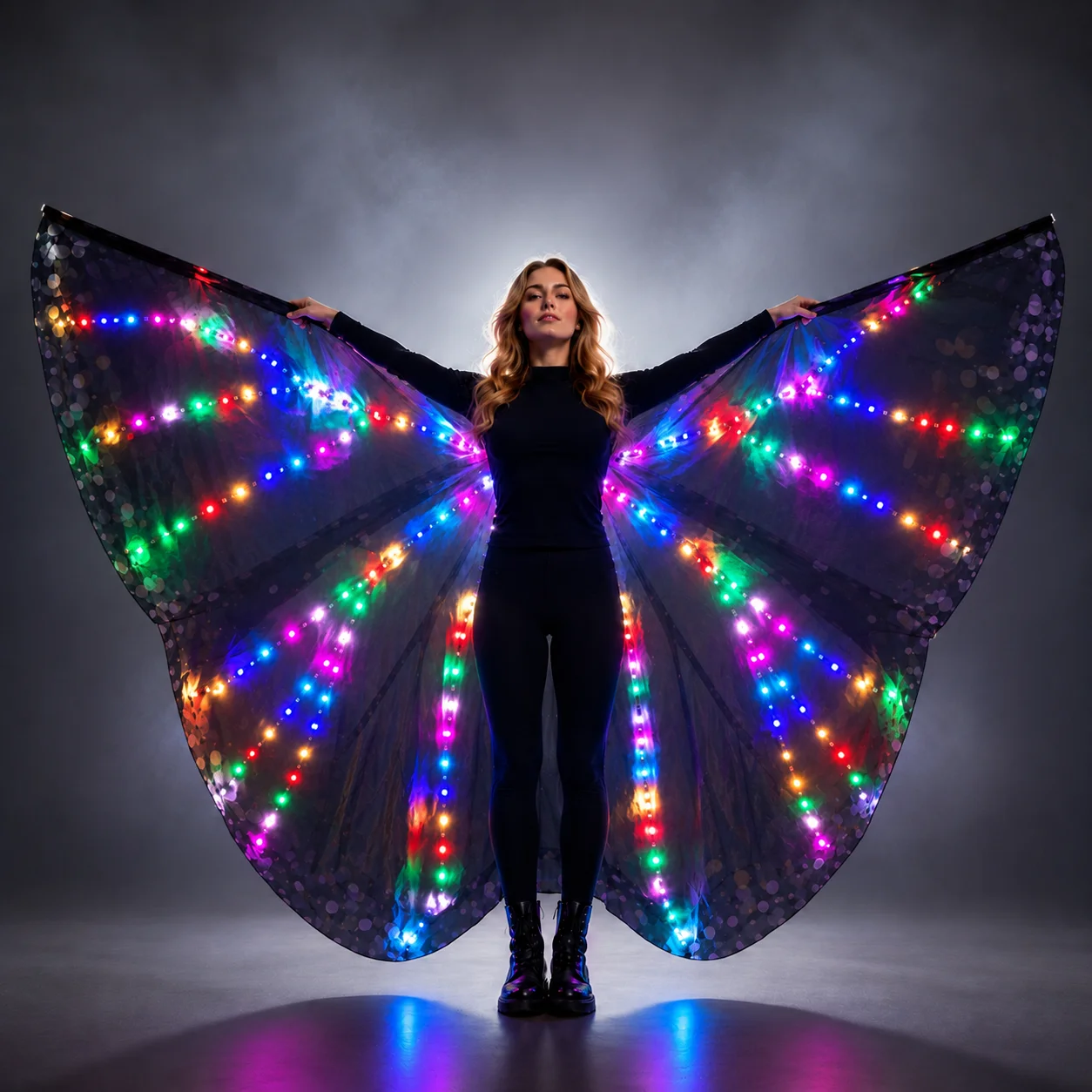 Colorful Belly Dance Performance Costume LED Wings Dance Accessories Girls LED Wings Costume LED Butterfly Wings