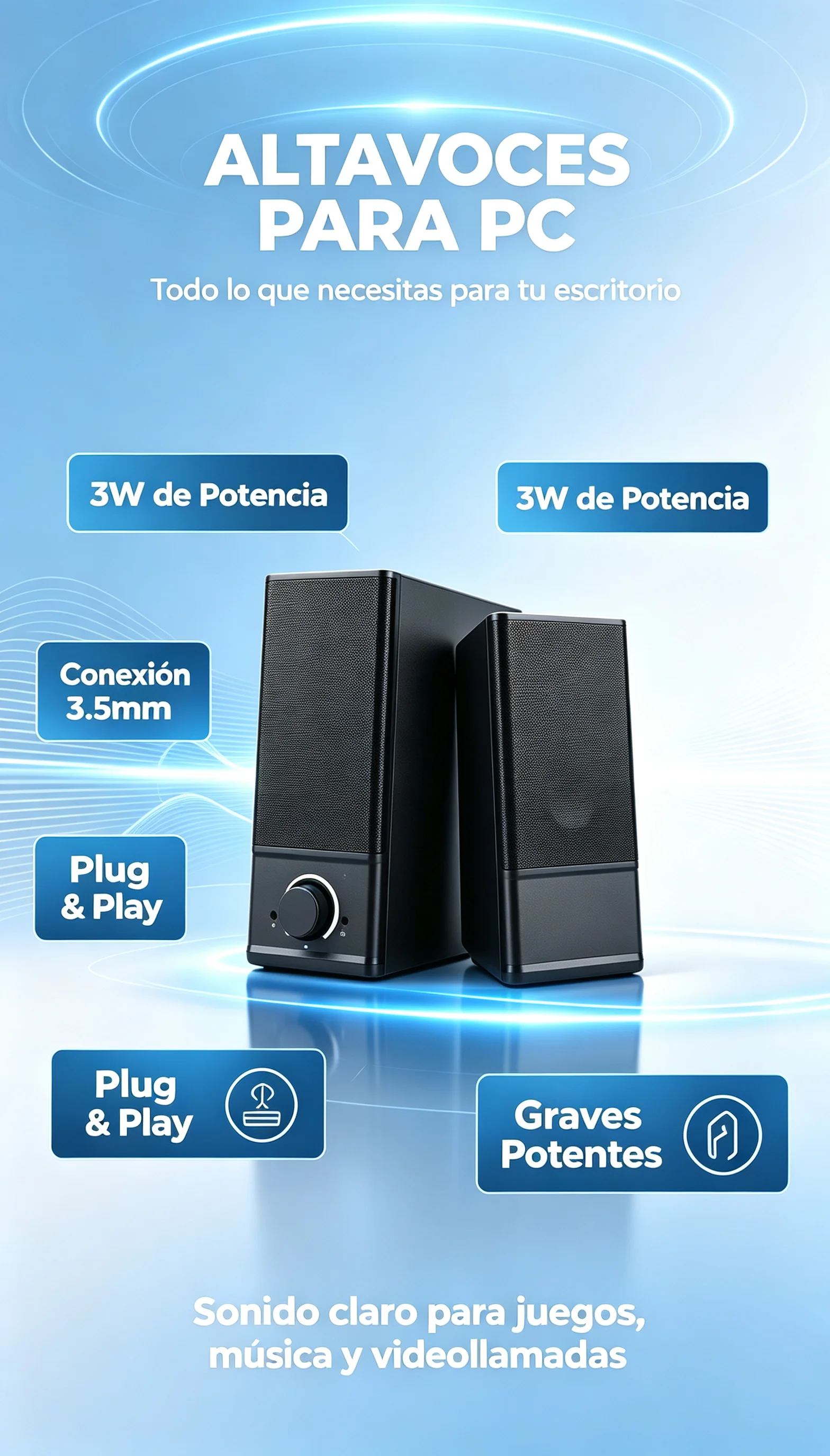Haut-parleurs PC 3W au total, connexion Plug & Play 3,5 mm, son clair et basses puissantes pour jeux, musique et appels vidéo
