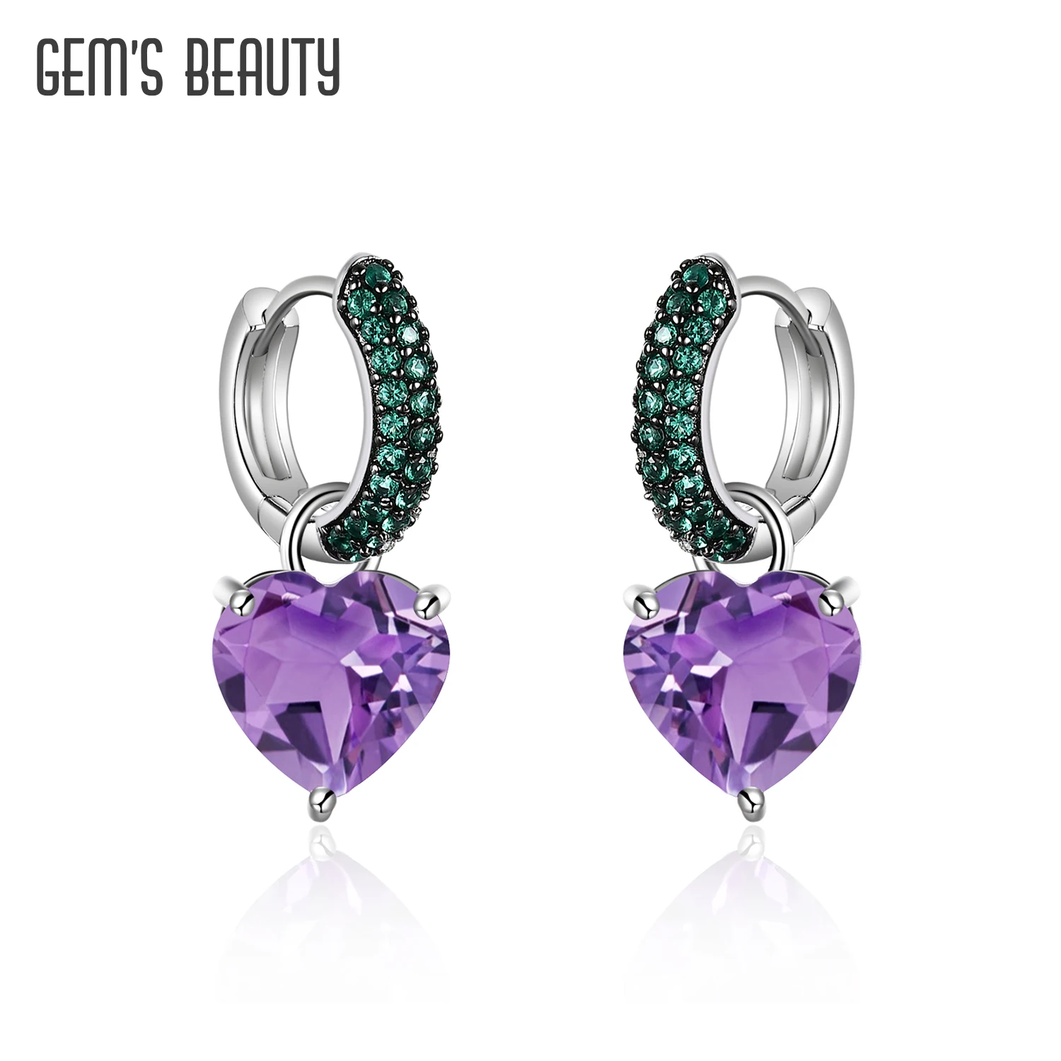 

GEM'S BEAUTY Natural Amethyst Heart Earrings 925 Sterling Silver Eardrop Handmade Love Token Anniversary Gift Fine Jewelry