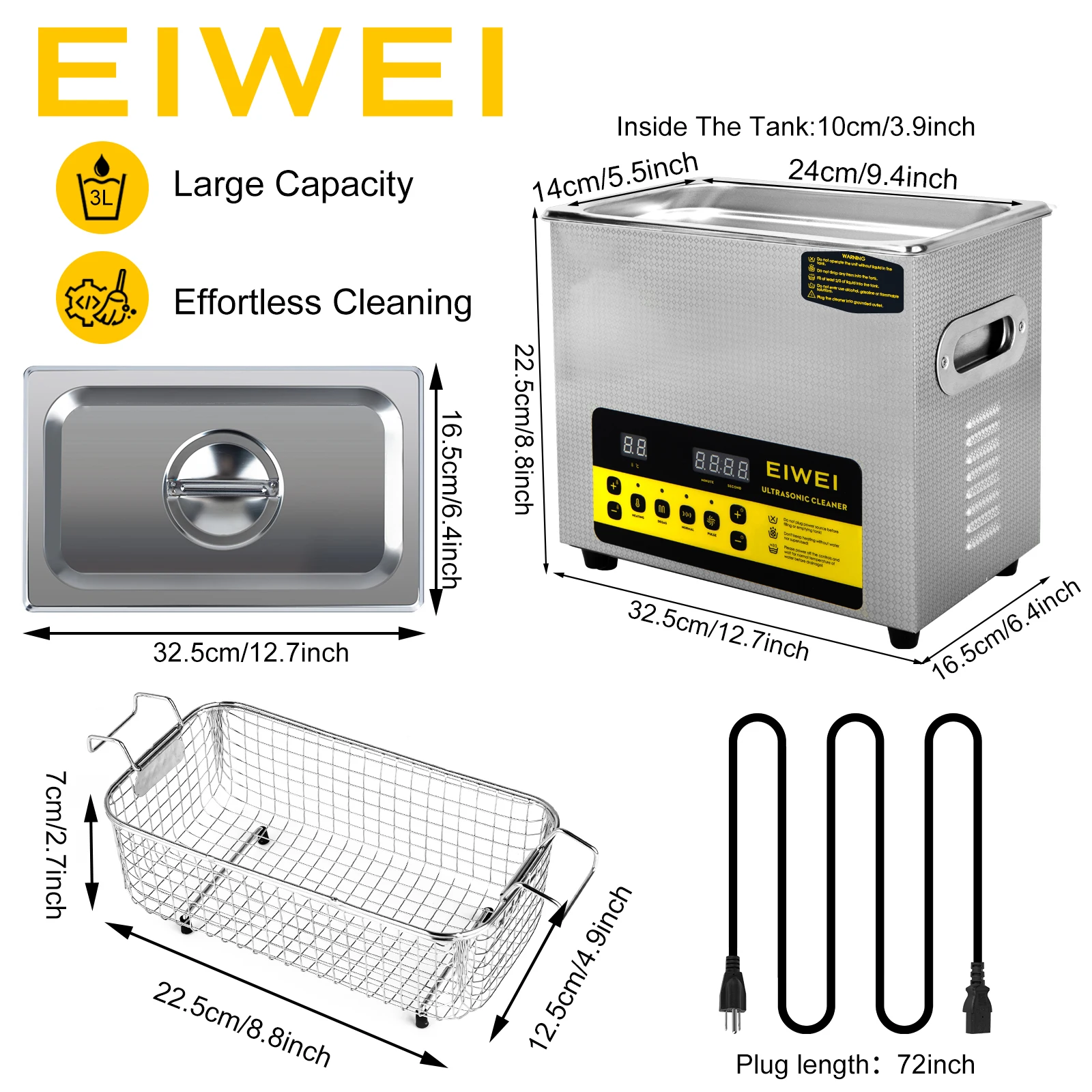 Ультразвуковой очиститель EIWEI с дегарированием для карбюратора, детали для ювелирных изделий, очков, размагничиватель масла, Электронная Ванна