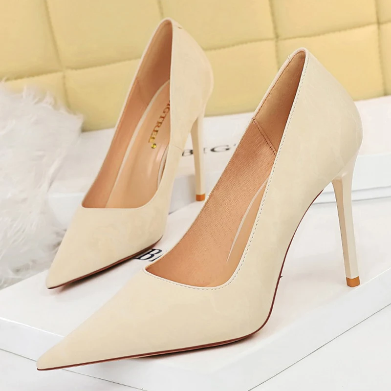 BIGTREE srebrne wesele Pointed Toe kobiety pompy wysokie obcasy 10.5cm czarne buty Nude Slip-On Bridal Estiletos Mujer