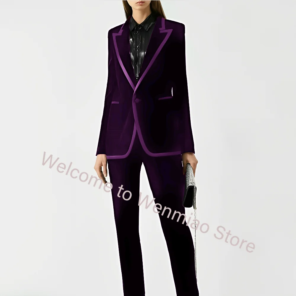 Velvet Women\'s Blazer Formal Business Suit 2 Piece Jacket Pants Set Office Workwear Lady Outfit Ladies\' Suit