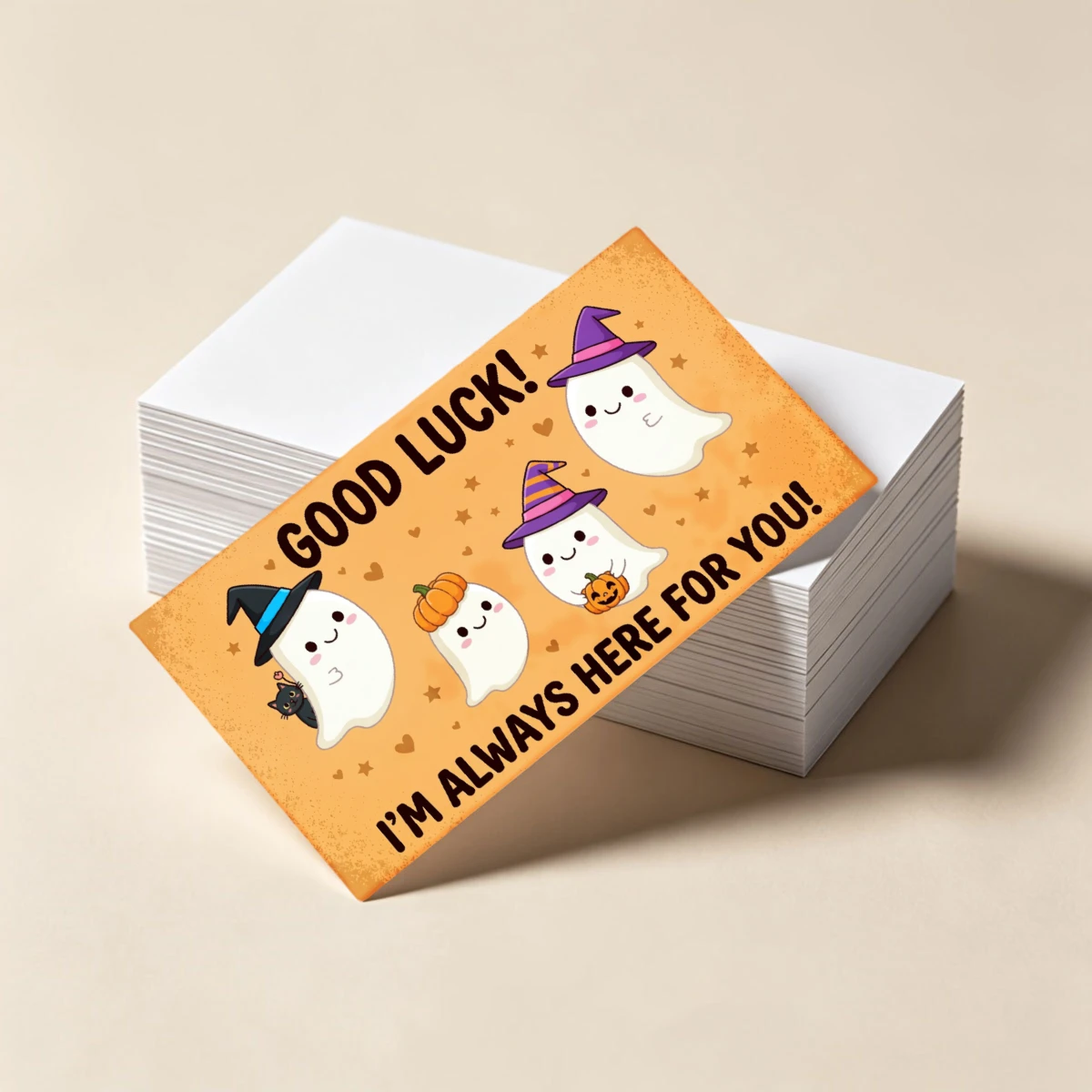 Personalized Single-sided Card With A Cute Halloween Ghost, Witch Hat, And Pumpkin Lucky Design, Perfect For Business Networks O