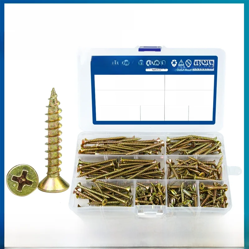 NINDEJIN Holzschrauben-Set, M3,5 M4, Kreuzschlitz-Faserplattenschraube, verzinkter, flacher Kreuzschlitzkopf, selbstschneidende Schraube für Spanplatten