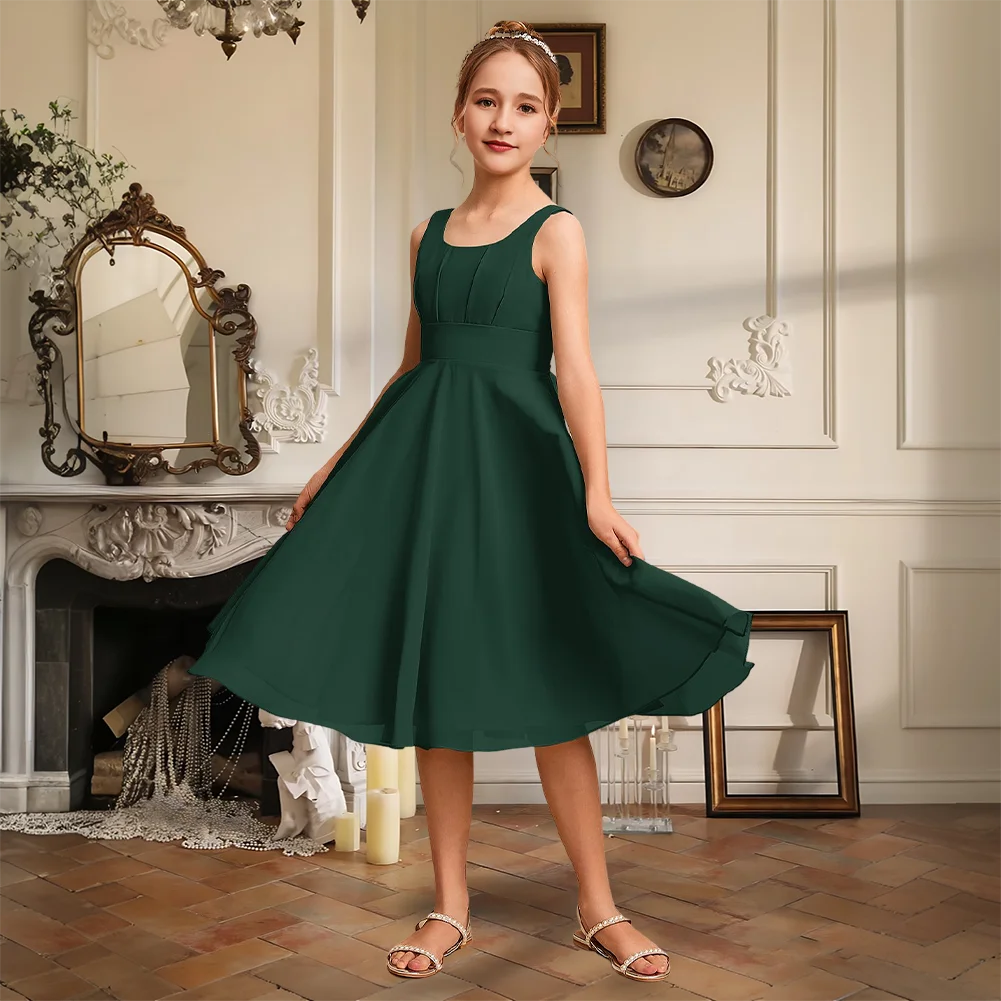 LA Kids A-Line Square Knee-Length Chiffon Junior Bridesmaid Dress Flower Girl Dress Girls Party Wedding Formal Special Occasion