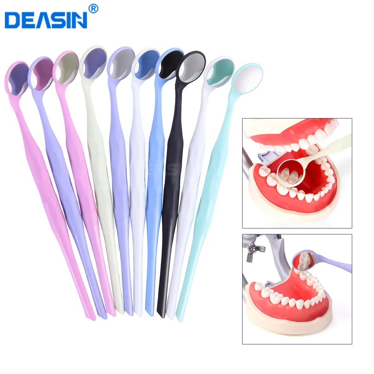 New 10 Pieces/Box Random Color Dental Double Sided Mouth Mirror Autoclavable Surface Inspection Reflector with Handle