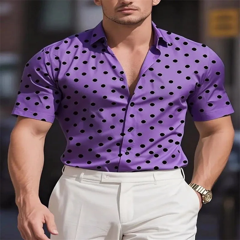 Men's button down shirts casual summer shirts beach shirts black white red white green short sleeve polka dot shirts