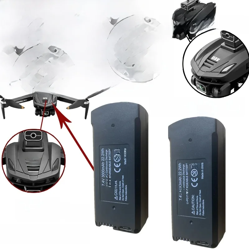 Originele V168 GPS Batterij 7.4V 3000mAh Voor V168Pro Max Drone 3.7V 2000mAh Batterij Voor V168Pro RC quadcopter Accessoires Deel - afbeelding 2