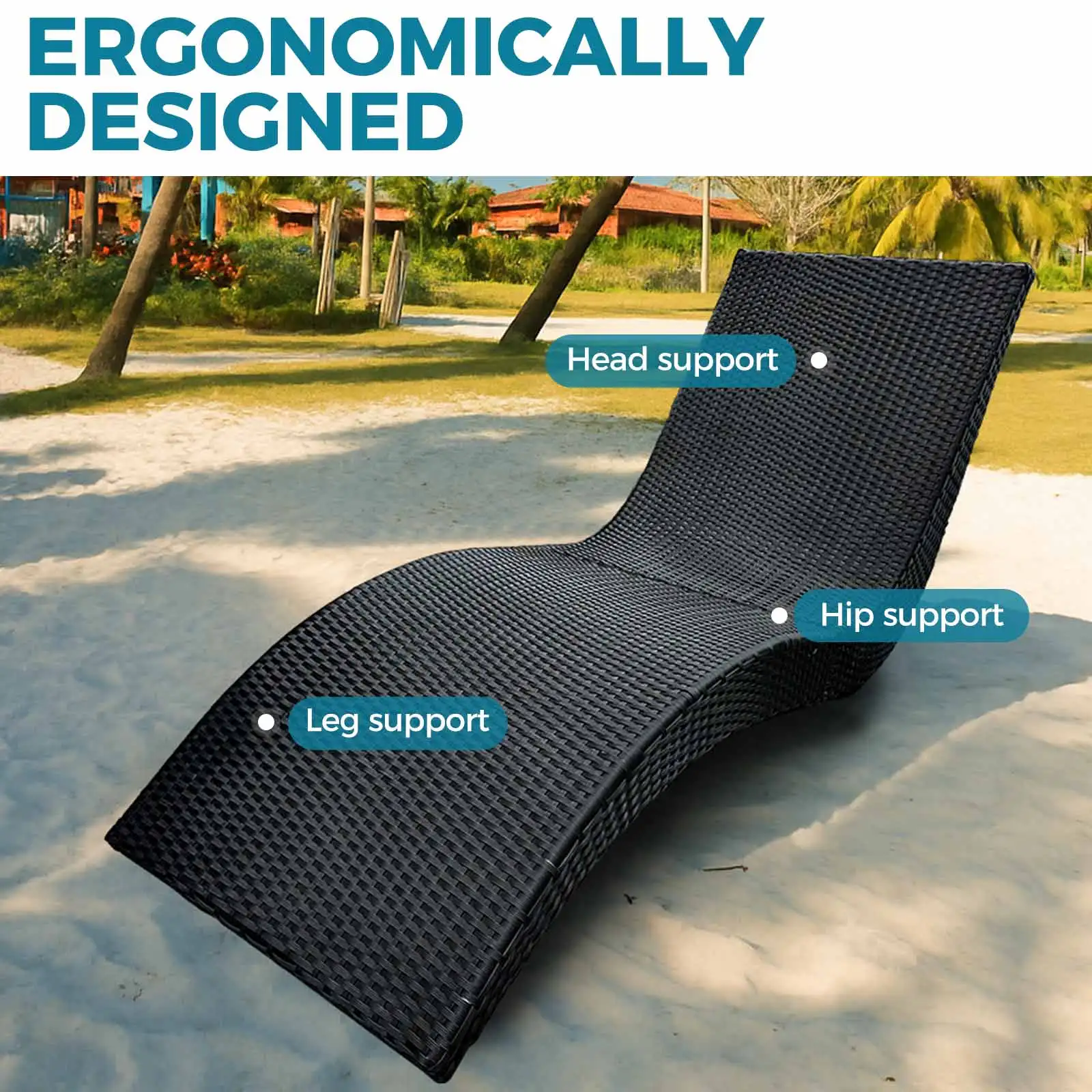 كرسي الروطان الخارجي - كرسي صالة خارجي لجانب حمام السباحة والشاطئ والحديقة، كرسي فناء مريح على شكل حرف S