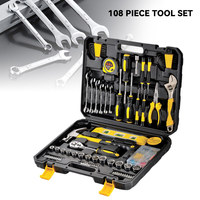 108 Piece Tool Set General House hold Hand Tool Kit with Plastic Toolbox Storage Case Used to Car repair And home repair