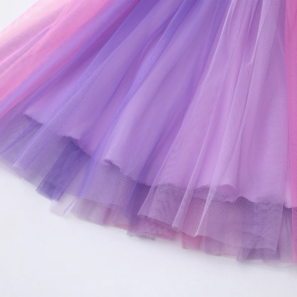 Kids Girls Long Sleeved Tutu Dress Unicorn Embroidery Colorful Dress Spring Winter Party Dress