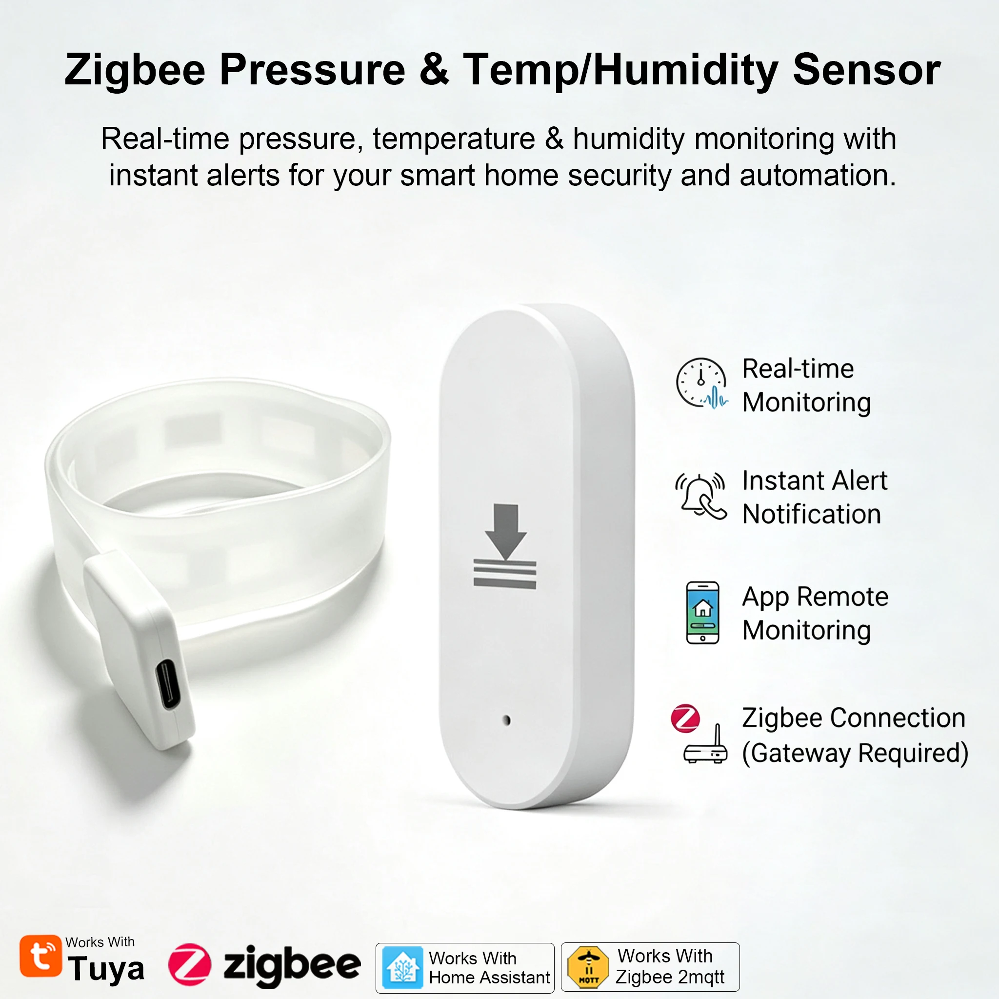 -スマートzigbee圧力センサー。温度・湿度を測定し、ベッドやソファの使用状況をモニタリング。tuya-zigbeeハブおよびhome-assistant-zigbee2mqに対応。