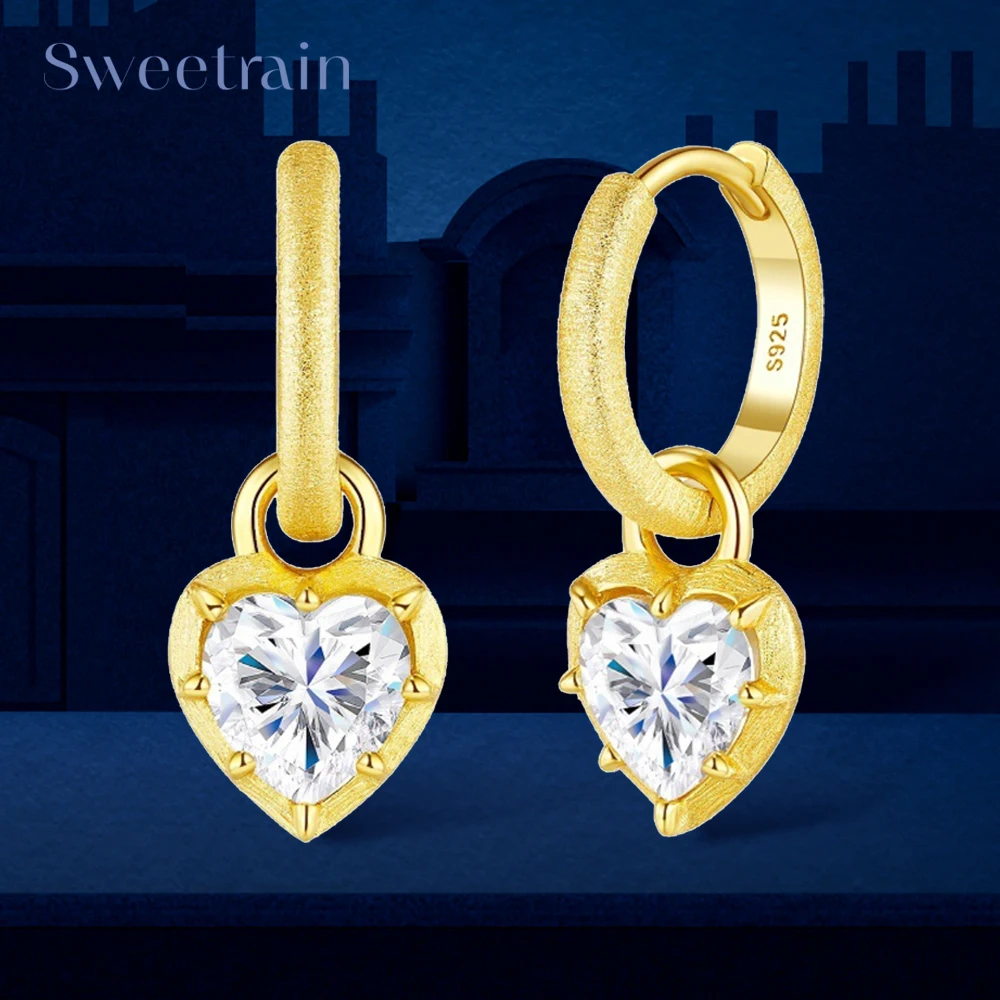 

1CT Heart Cut Moissanite Drop Earrings for Women Brushed Frosted S925 Sterling Silver Plated 18k Earring Wedding Party Jewelry