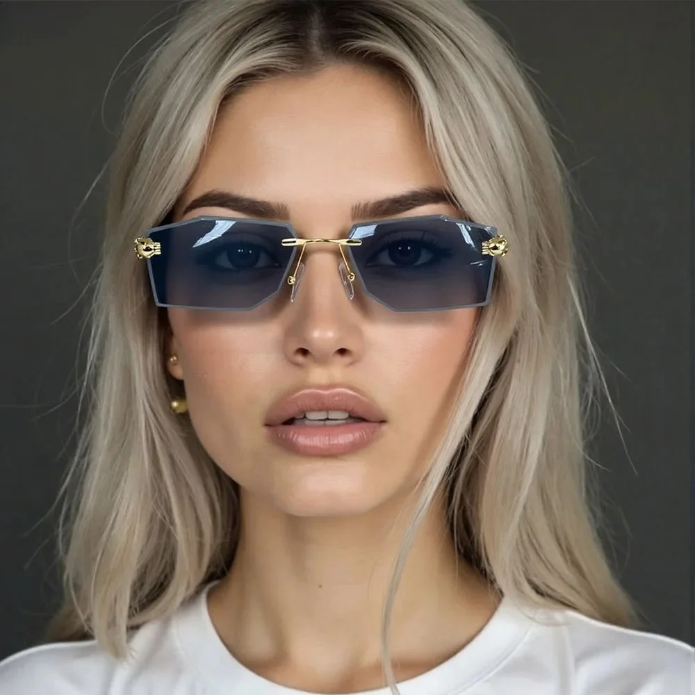 Nowość Okulary przeciwsłoneczne bez oprawek Kobiety 2025 Modne modne okulary przeciwsłoneczne Luxe Femme Lentes De Sol Mujer Lunette Soleil Femme — zdjęcie 2