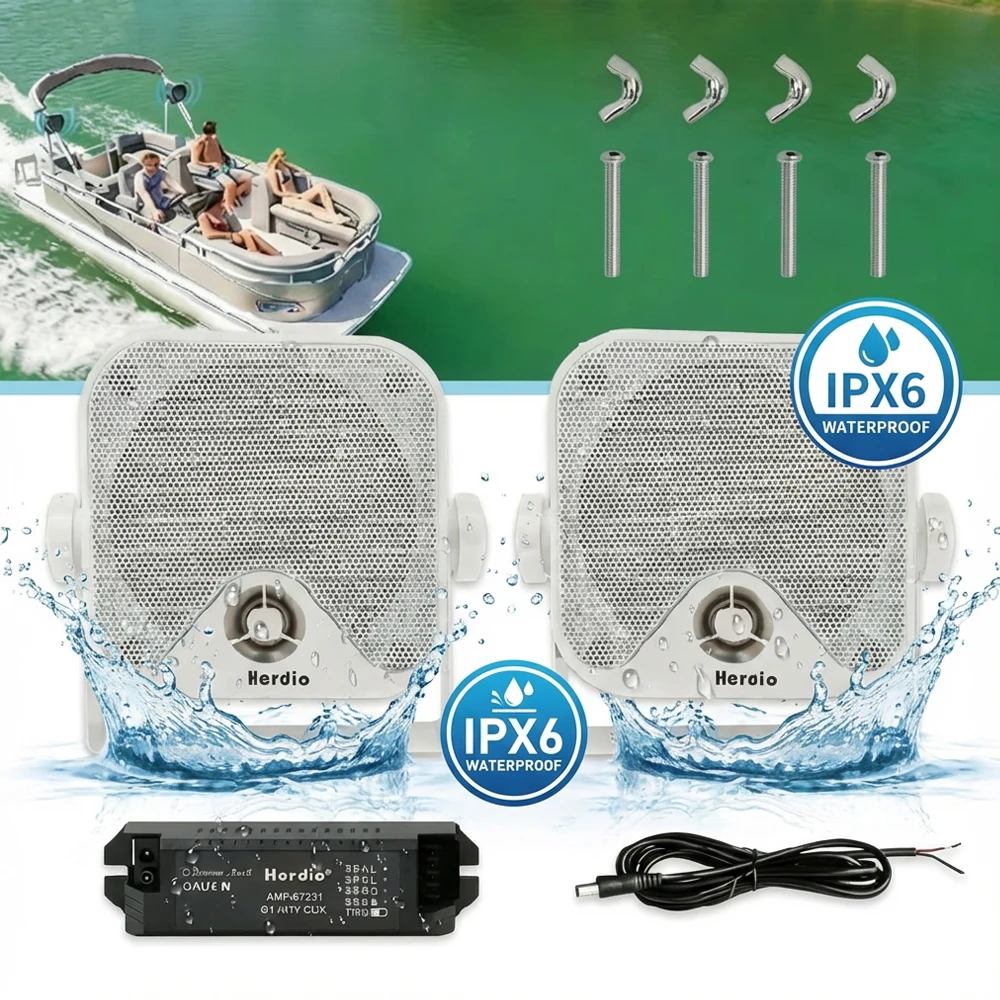 Herdio 4 Inch Marine Bluetooth Speakers 120W Rugged All Weather  Surface Mount Versatile Use for Boat RV Off Road and Golf Carts