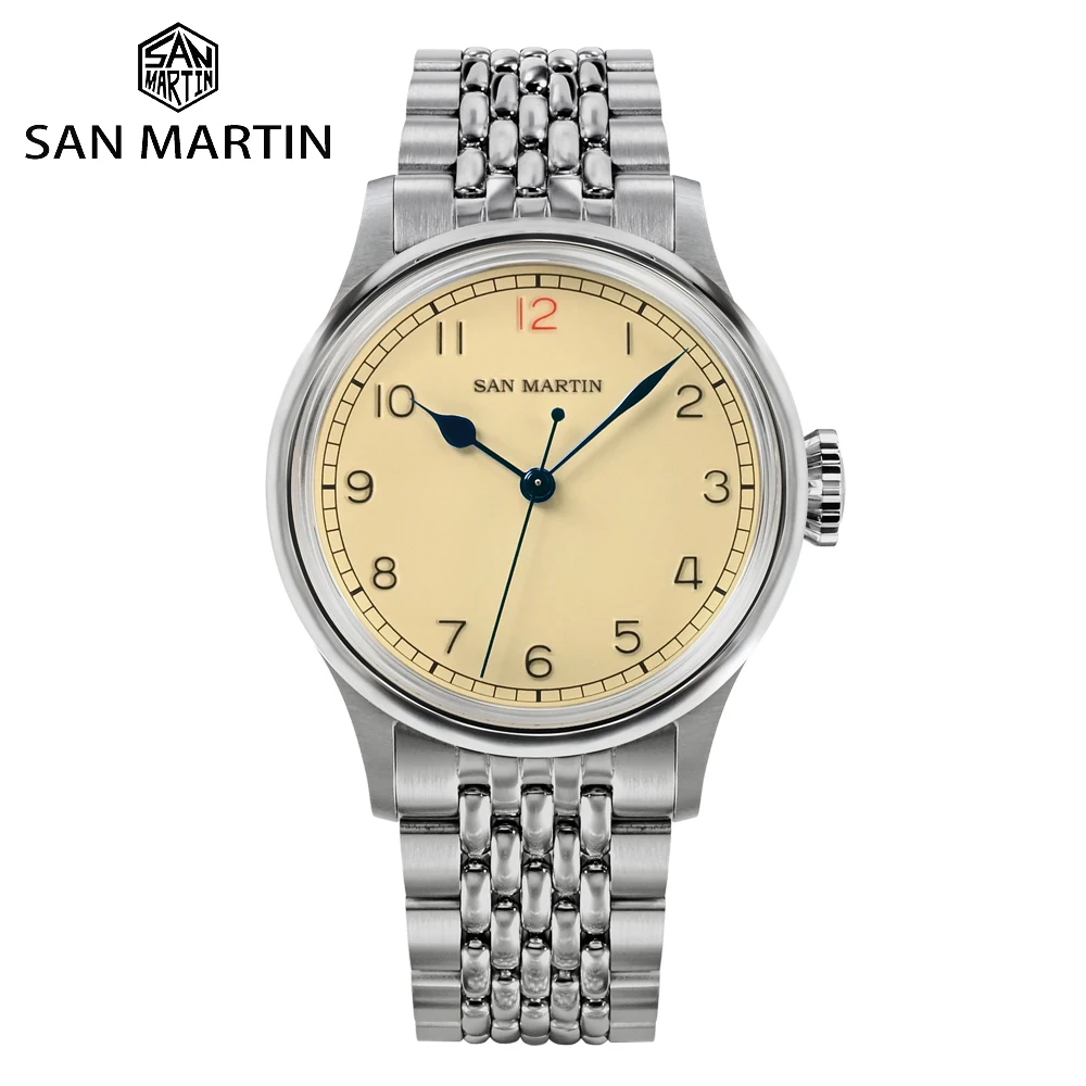 

San Martin New 38.5mm Male Watch Vintage Pilot Stainless Steel NH35 Simple Leisure Automatic Mechanical Watch for Men Sapphire