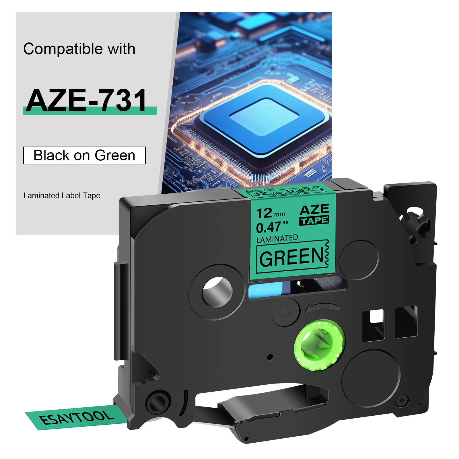Greencycle 5 Stück Schwarz auf Grün Etikettenband Kompatibel mit Brother Ptouch Etikettendrucker für TZE 731 9/12/18/24mm x8m Etikettenband – Detail 1