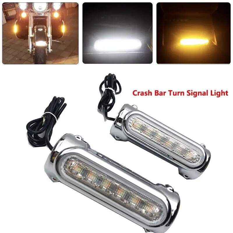 

For Victory Harley Turn Signal Touring Bumper Light Motorcycle Highway Bar Switchback Driving Light White Amber LED Crash Bars