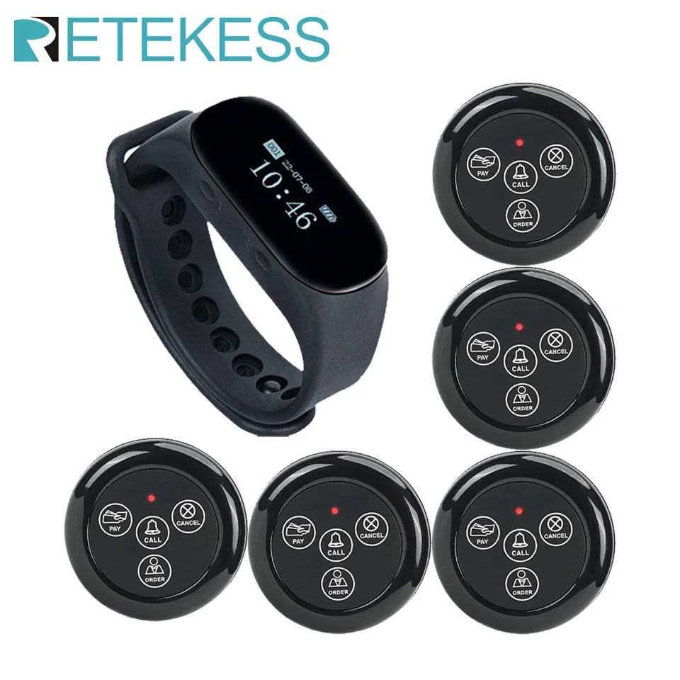 RETEKESS Hookah  Restaurant Waiter Calling System TD112 Waterproof Watch Pager Receiver 5 TD032 Call Buttons for Cafe Bar Clinic