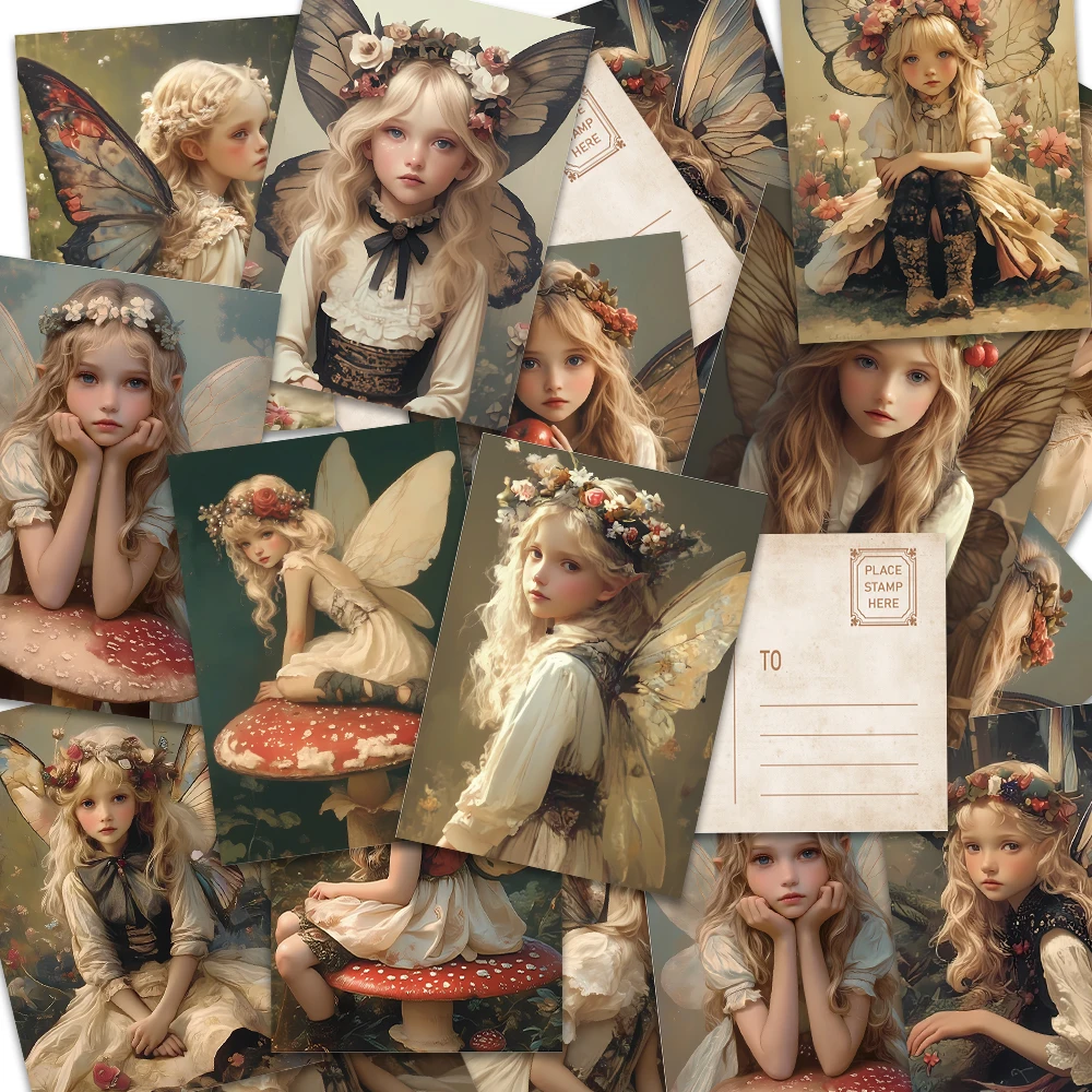 32 Stück, Vintage-Schmetterlings-Feen-Postkarten, Blumenmuster, Geburtstags-/Jahrestagsgeschenke, Sammlerstücke, perfekt zum Verschenken, postfertig.