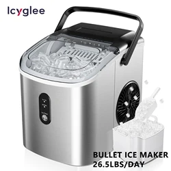 ICYGLEE Portable Ice Maker Machine 26.5lbs/Day 9 Cubes in 6 Mins with Auto-Cleaning Basket and Scoop for Kitchen Office Party