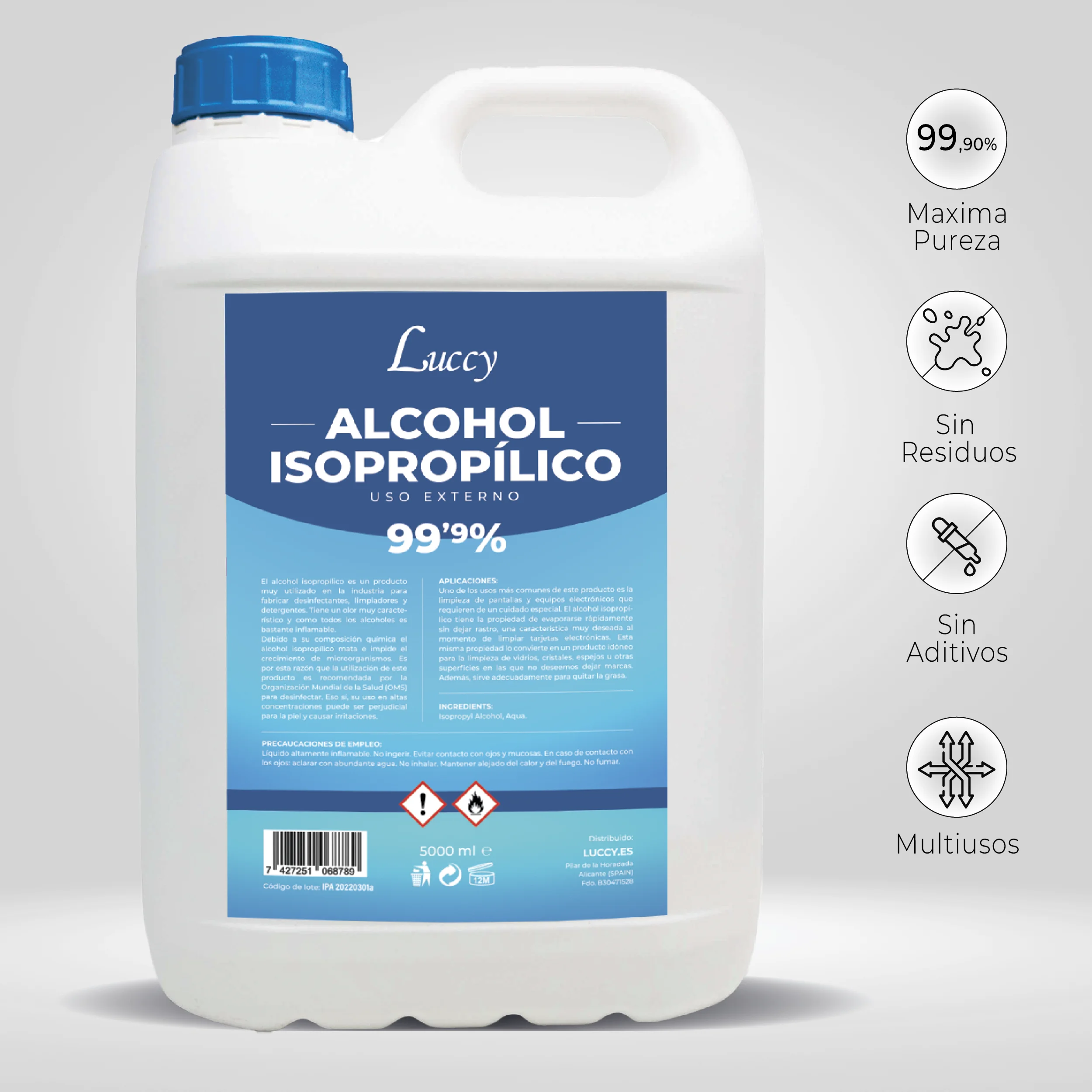 Alcohol Isopropílico 99,9% | Isopropanol, ideal limpieza de componentes electrónicos, desinfección