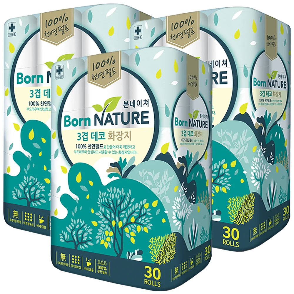 Bonnature Natural Toilet Paper 33m 3 layers 30 rolls x 3 rolls, scroll Paper