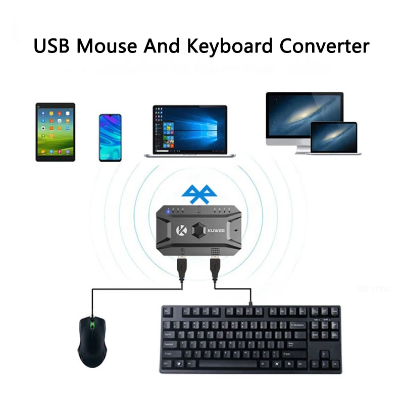 Gaming Keyboard Mouse USB Bluetooth 5.0 Converter From Wired to Wireless Adapter Support 8 Devices For Tablet,Laptop,PC,Mobile