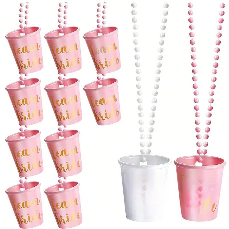 12szt Team Bride To Be Cup Plastikowe kieliszki Naszyjnik Bachelorette Naszyjnik ze szklanką na wesele Wystrój wieczoru kawalerskiego — zdjęcie 2