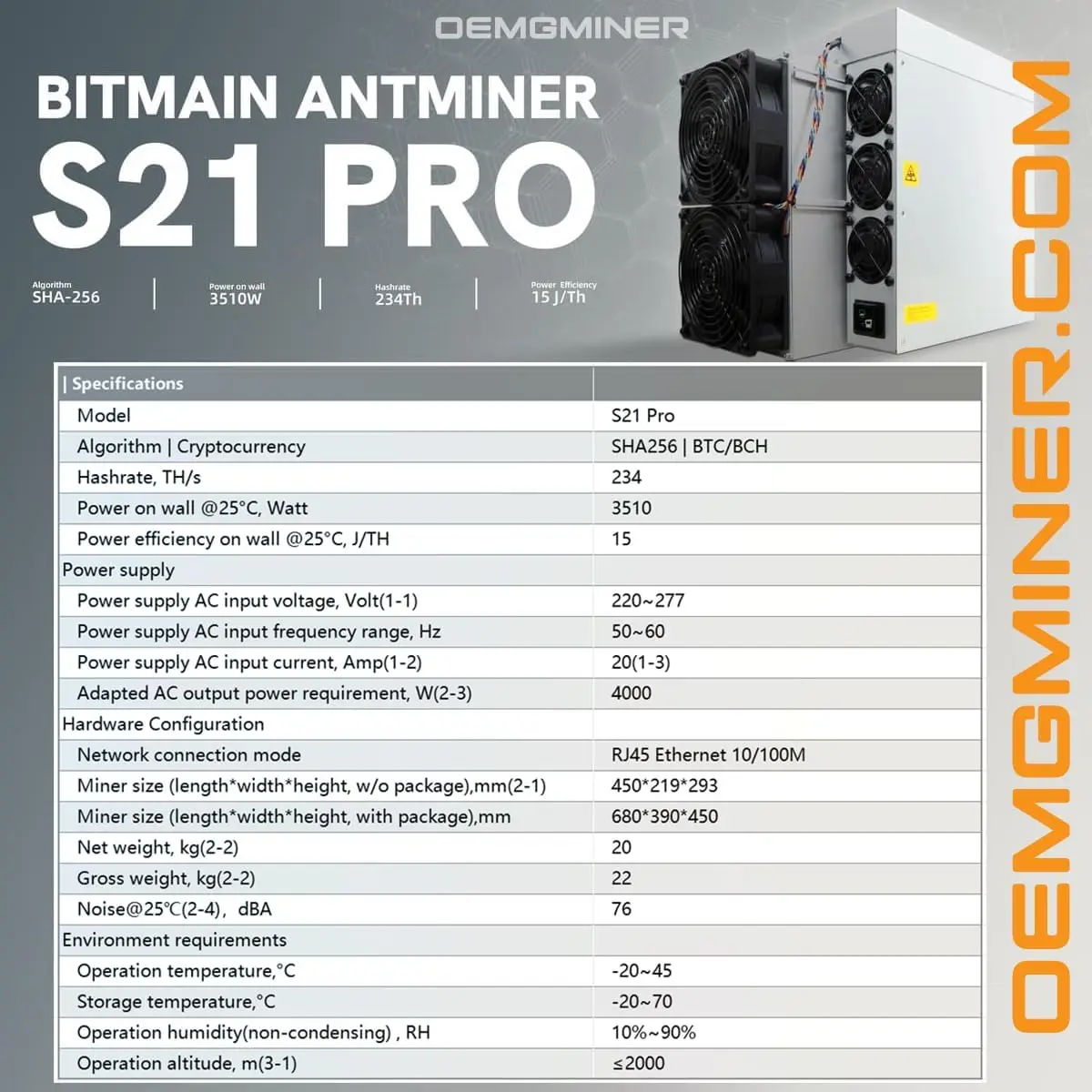 

Купите сейчас новинка купите 3 получите 2 бесплатно новый Bitmain Antminer S21 Pro 234T 3510W 15J/T BTC Биткоин-Майнер ASIC Miner криптомайнер в комплекте