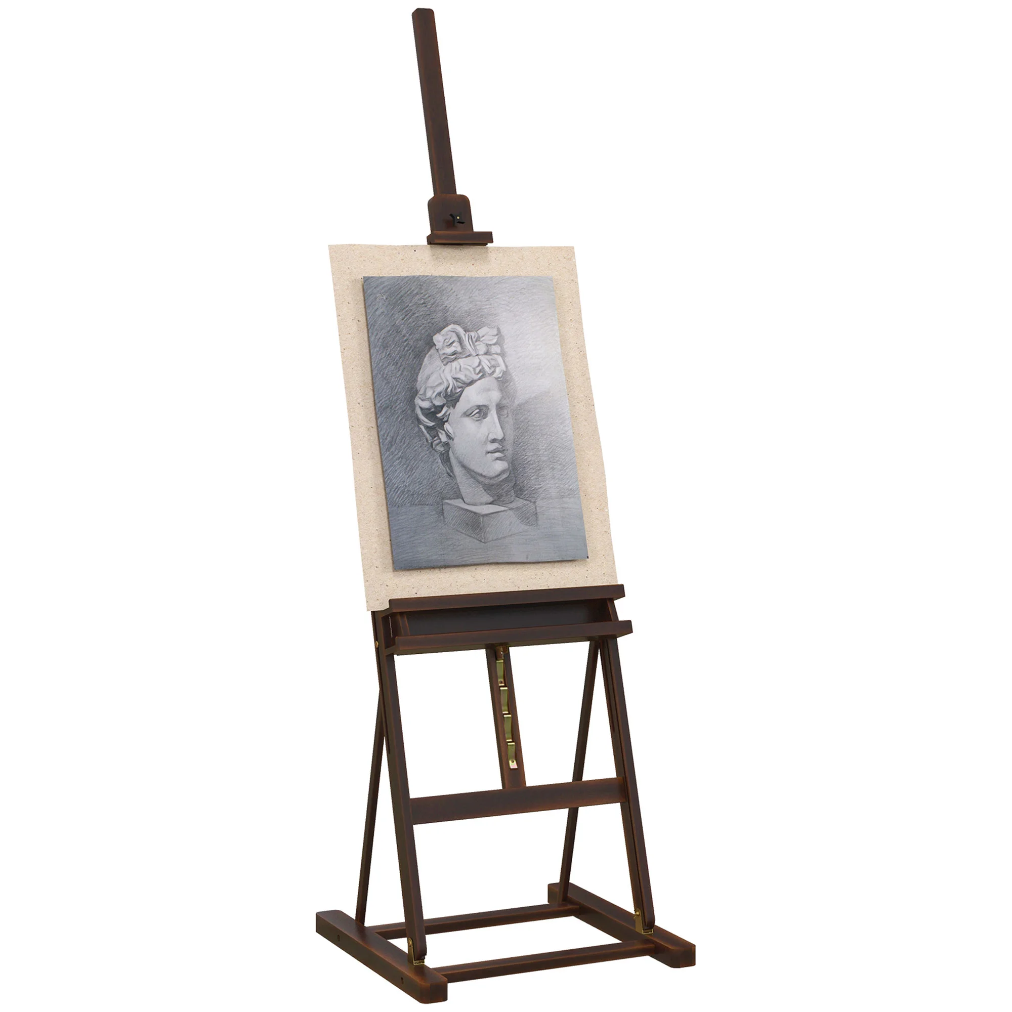 Verstelbare schildersezel van beukenhout met opbergvak, 53x50,5x171-230cm