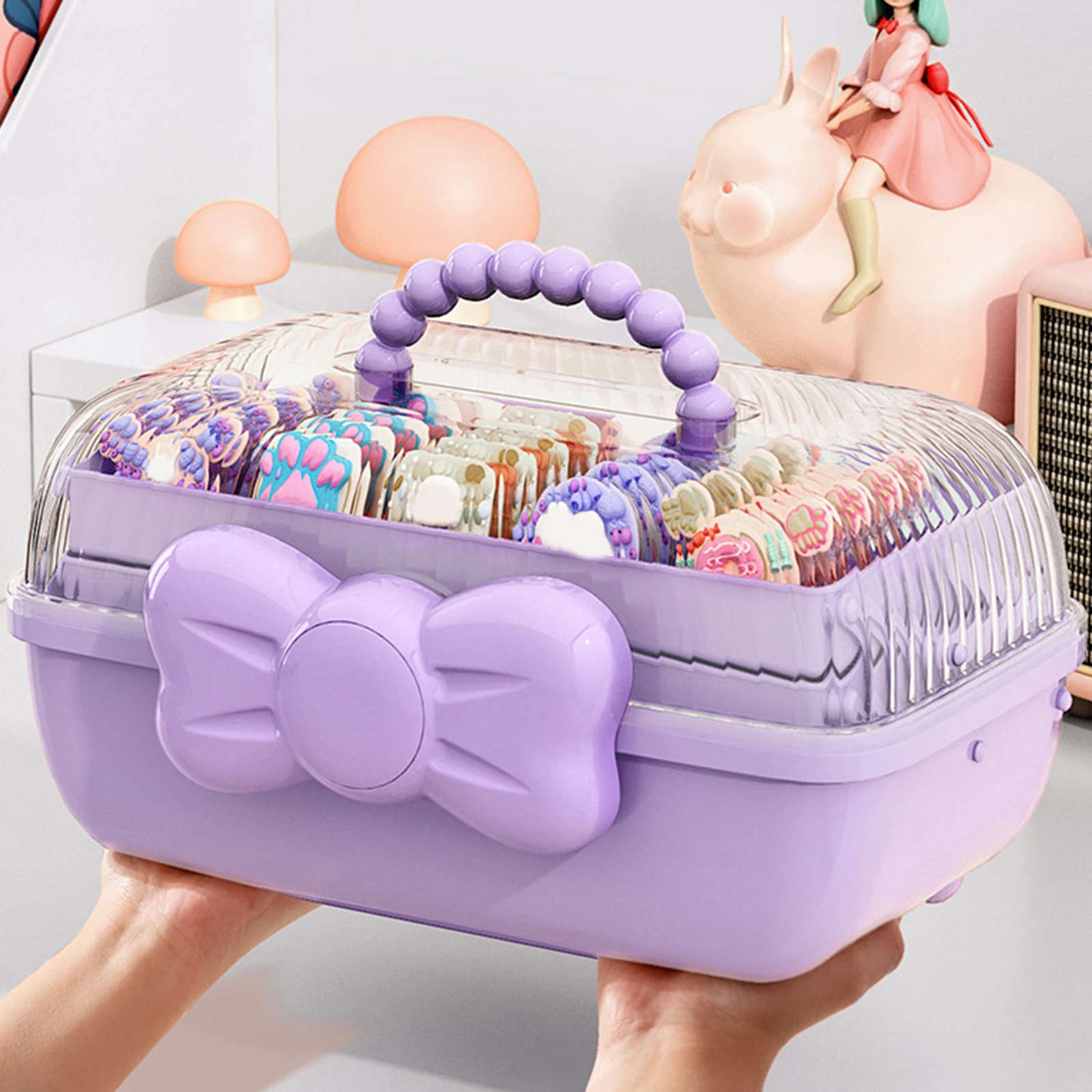Girl Hair Accessories Storage Box Portable Jewelry Storage Box for Hair Ties Hair Pins Barrette Hair Bows Scrunchies image 4
