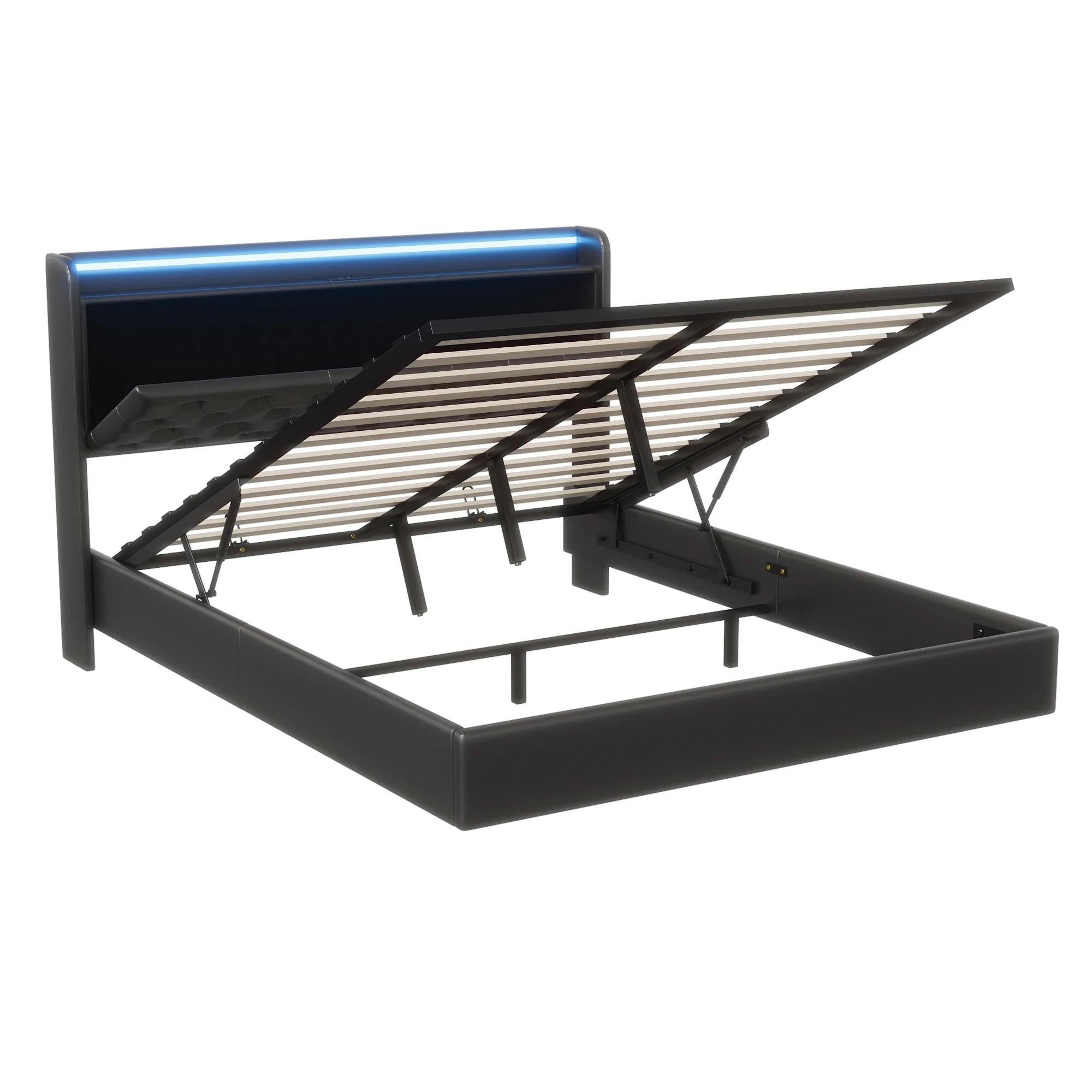 Creahappy, 160 × 200 cm, schwebendes Bett, großes Schlafzimmerbett, hydraulisches Bett, Doppelbett, Bett mit hohem Kopfteil, multifunktionales Bettgestell, Bett mit Stauraum im Kopfteil, großes Bett