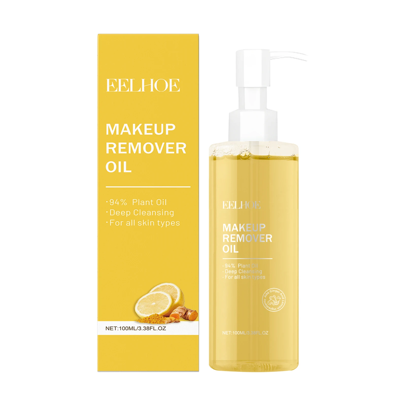 Eelhoe 100ml Ginger Lemon Makeup Remover Oil Cares Skin Clean Pores Makeup Residue Refreshing Non Tight Makeup Remover Oil