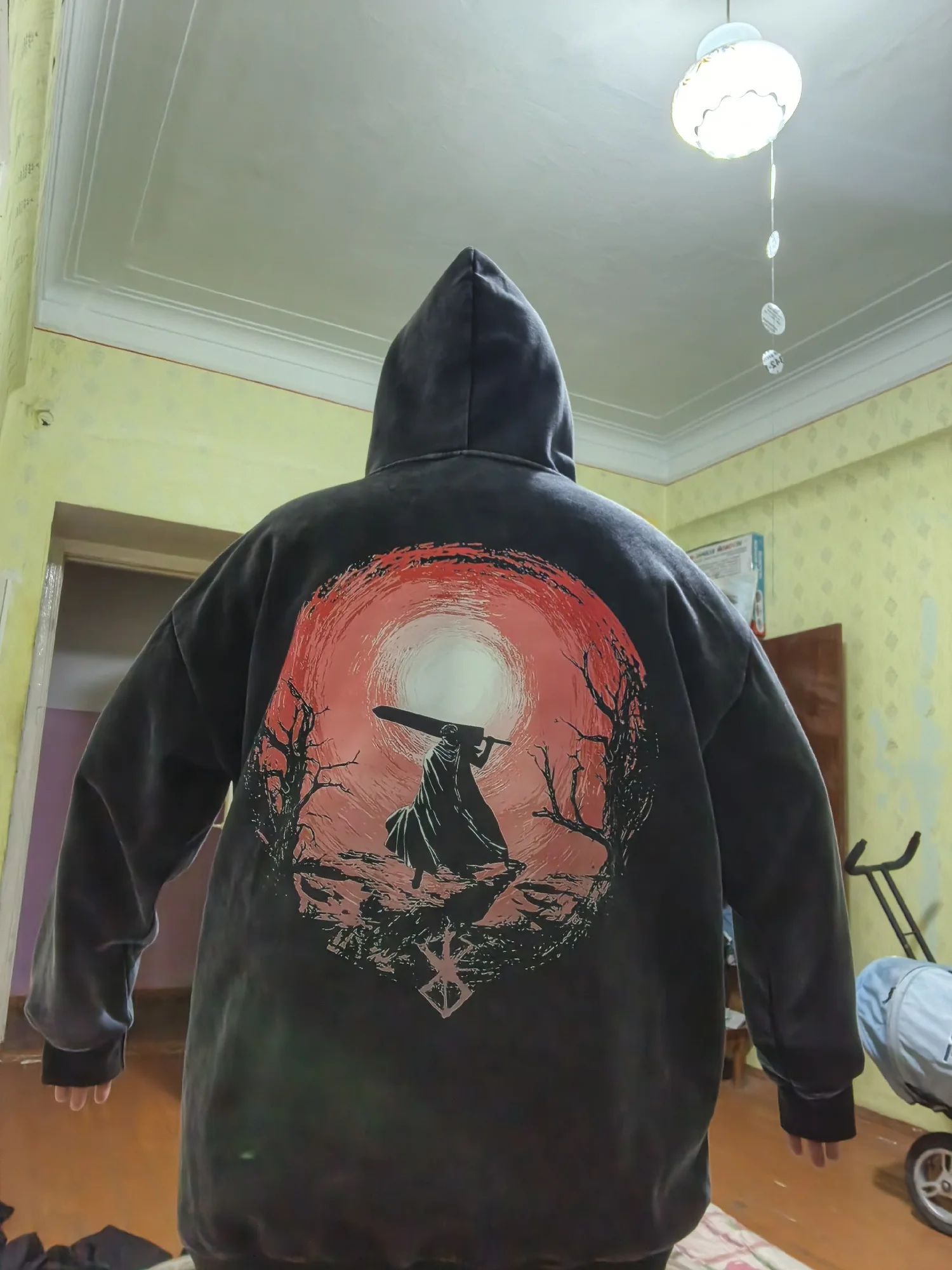 Mens Berserk Hoodies Gothic Print Vintage Washed Hoodie Hip Hop Streetwear Cotton Sweatshirts Harajuku Casual Hooded Pullover
