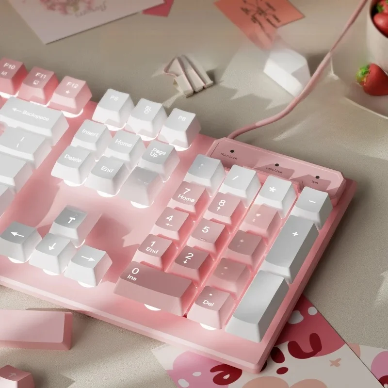 EWEADN GX320Z Clavier de bureau silencieux rose, frappe silencieuse filaire USB pour PC/ordinateur portable Windows, bureau et jeux, ergonomique, confortable