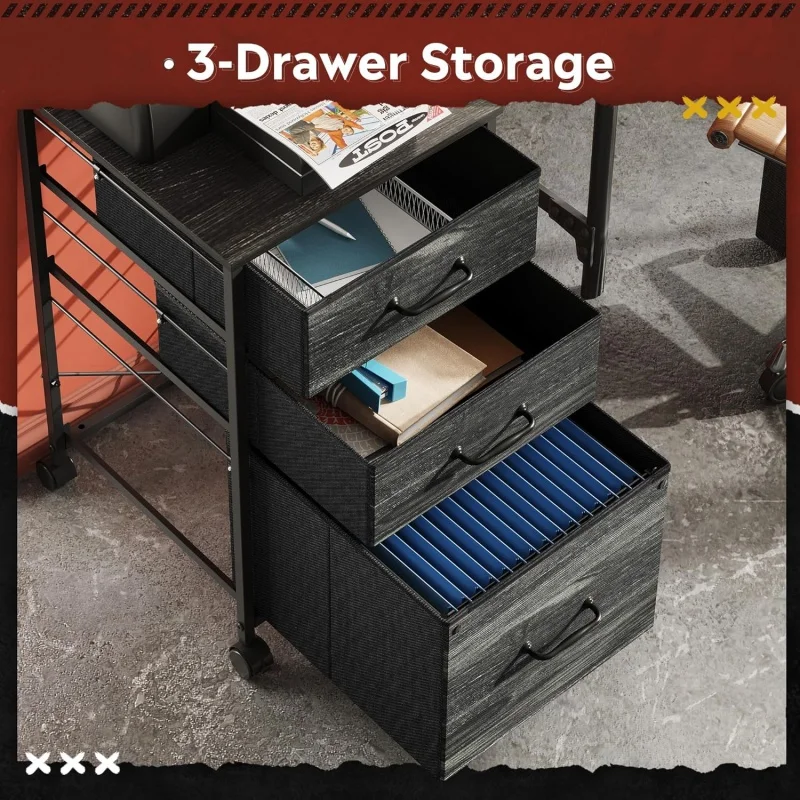 ตู้เก็บเอกสาร GALAXHERO แบบ 3 ลิ้นชัก พร้อมล้อเลื่อน ใช้เป็นแท่นวางเครื่องพิมพ์ได้ เหมาะสำหรับสำนักงานที่บ้าน ตู้เก็บเอกสารผ้าแนวตั้ง ใส่เอกสารขนาด A4 หรือ Letter ได้