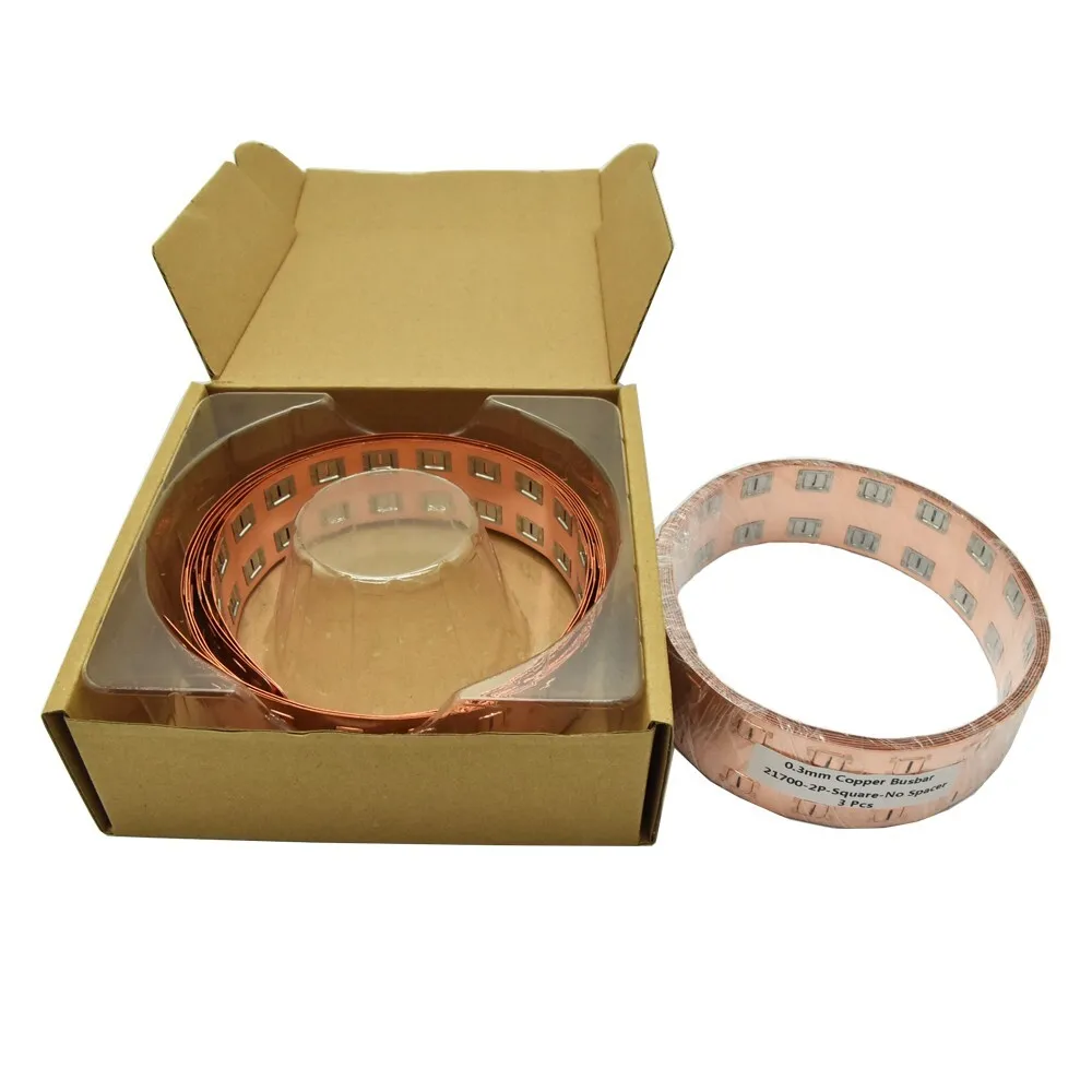 3PCS Manufacturer Custom Shape 0.3mm Pure Copper Nickel Plated Battery Connection 21700 2P Square No Spacer 21.4mm Copper Busbar