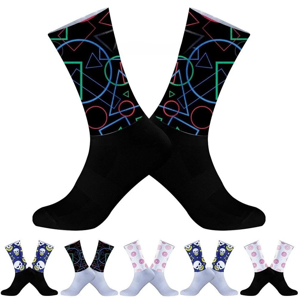 AliExpress Silicone Summer Cycling patterns Socks for comfort anti slip sports Football doughnut Riding Bicycle socks 2025 New