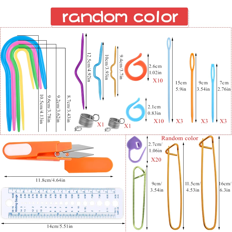 TLKKUE 뜨개질 크로셰 키트, 큰 눈 실 바늘, 플라스틱 직조 바늘, 바느질 자, 니트 도구 세트, 바느질 액세서리
