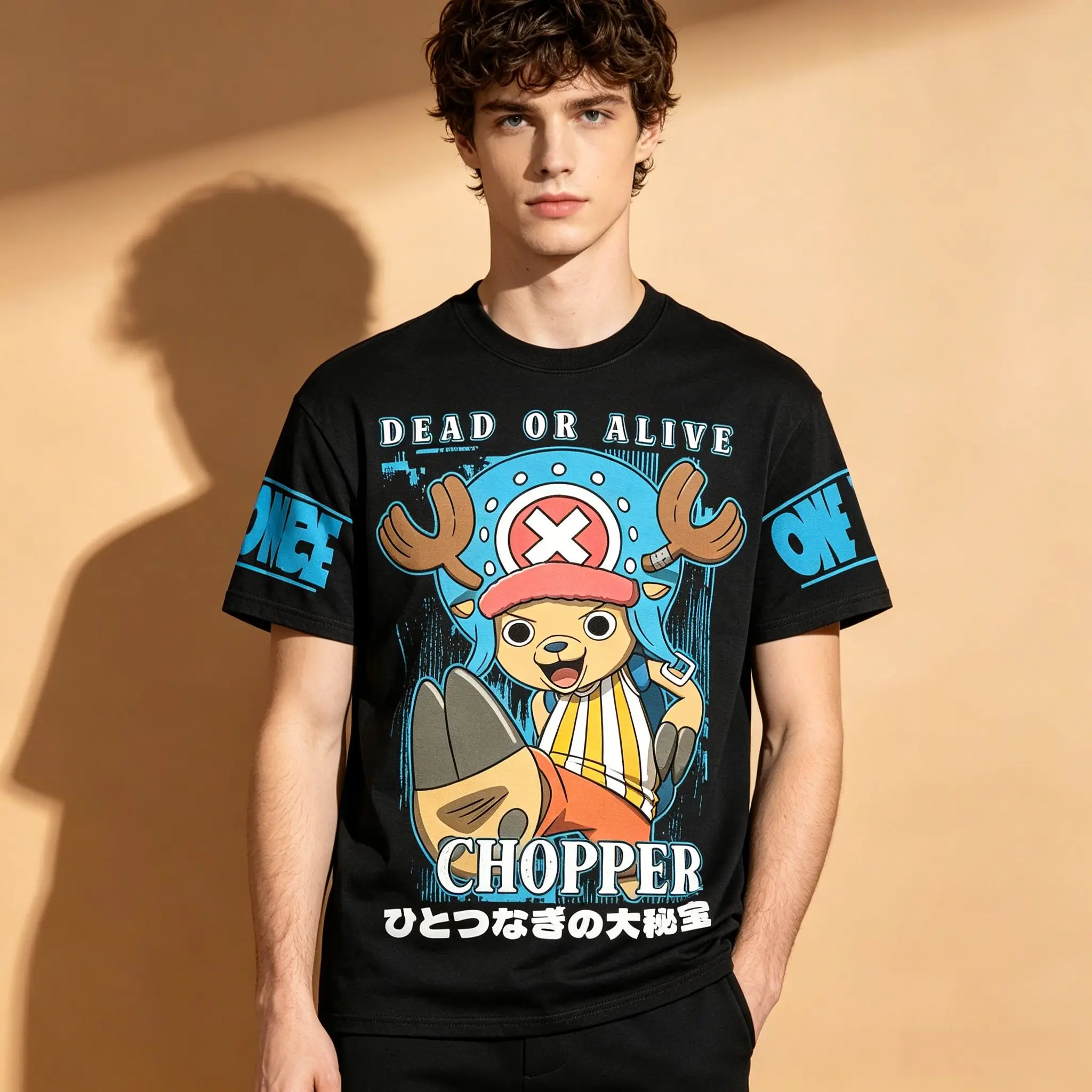 T-shirt à manches courtes pour hommes, imprimé Tony Tony Chopper Dead Or Alive, col rond, noir, Vintage, Otaku Streetwear