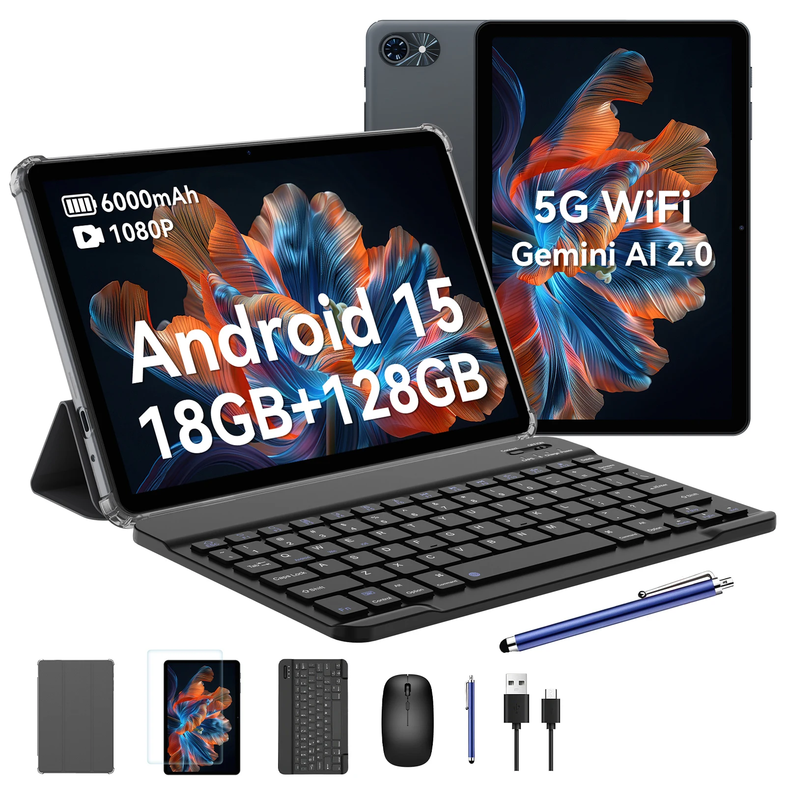 

Планшет TABWEE 2026 Android 10 дюймов, 18(6+12) ГБ ОЗУ + 128 ГБ/2 ТБ TF, с возможностью обновления до Android 16, планшет 2-в-1 с ИИ Gemini и стилусом