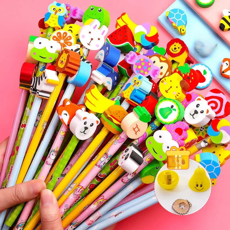 20 sztuk/partia Cute Cartoon HB ołówki z Kawaii gumką dla dzieci artykuły papiernicze dzieci rysunek pisanie długopis przybory szkolne — zdjęcie produktu 7