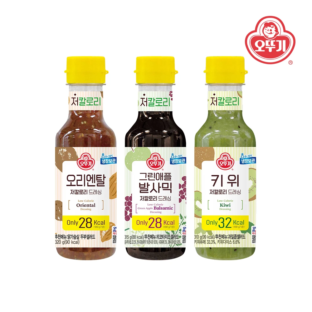 [Ottogi] Low Calorie Dressing Oriental 320g x 1 x Green Apple Balsamic 315g x 1 + Kiwi 310g X 1 dog