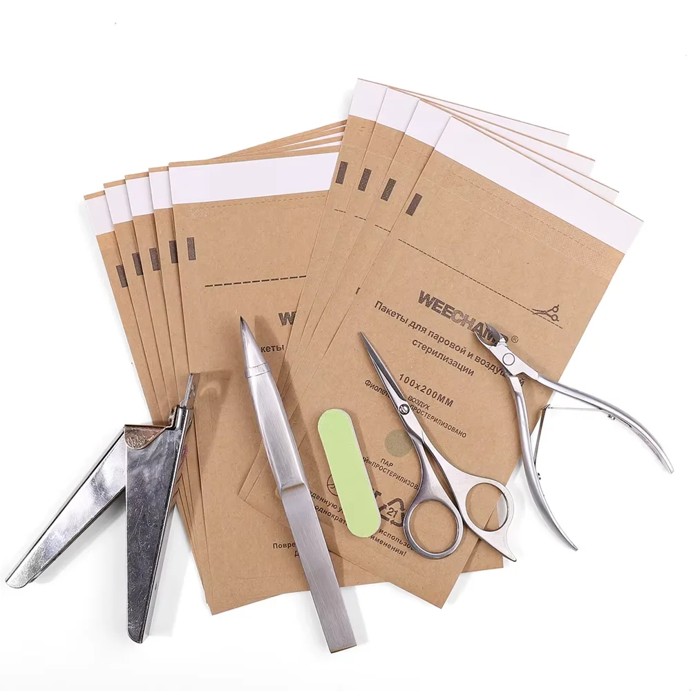 100Pcs Nail Sterilizer Manicure Kraft Bags Nail Art Clean Kraft Bag Nail Art Sterilization Disposable Nail Disinfection Tools