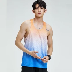 Gradient Color Sports Marathon Singlet for Men High Quality Quick Dry Gym Fitness Running Tank Tops Man Exercise Training Vest