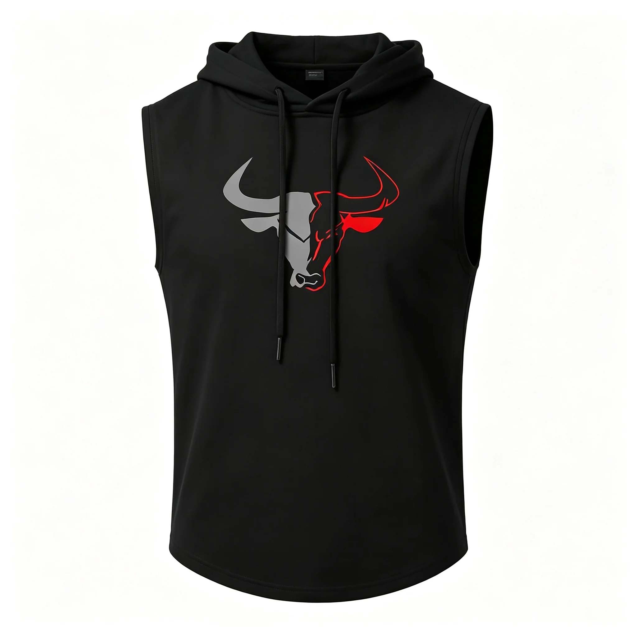 Herren Ärmelloses Hoodie-Tanktop mit Bullenkopf-Print, Fitness-Workout-Weste, Ärmelloses Kapuzenshirt, Lässige Sport-Tanktops – Detail 2