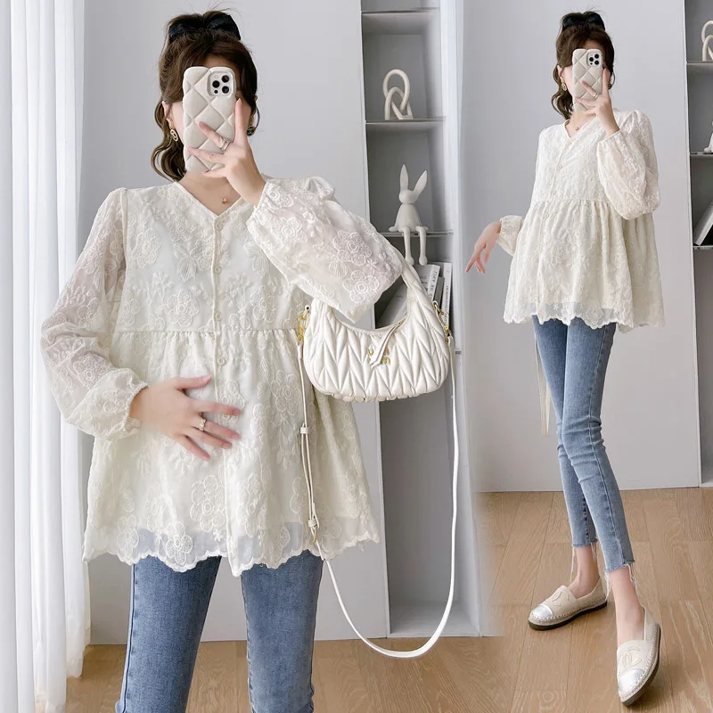 Maternity Clothes Long Sleeve Nursing Blouse Shirt Spring Autumn Casual Pregnant Women V-Neck Blouse Shirt Top Dress Vestido