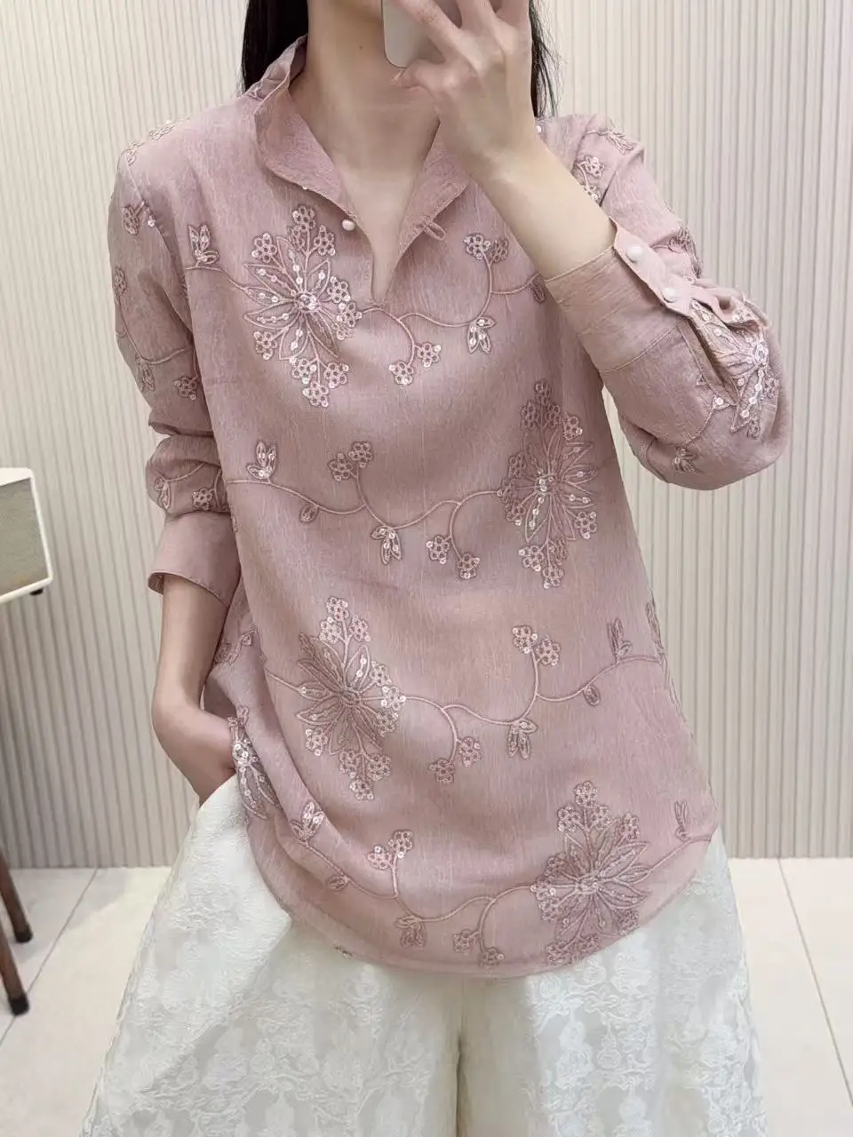 

Элегантная женская рубашка в богемном стиле из лиоцелла с вышивкой, двухслойная